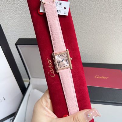 Cartier Tank Solo Stainless Steel 24MM Imported Quartz Movement Pink Strap Women Square Watch